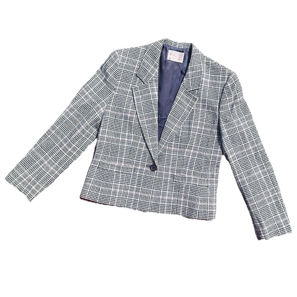 Pendleton Vintage Women’s Blazer/ 6 Petite/ black, cream, & pink plaid - Picture 4 of 13